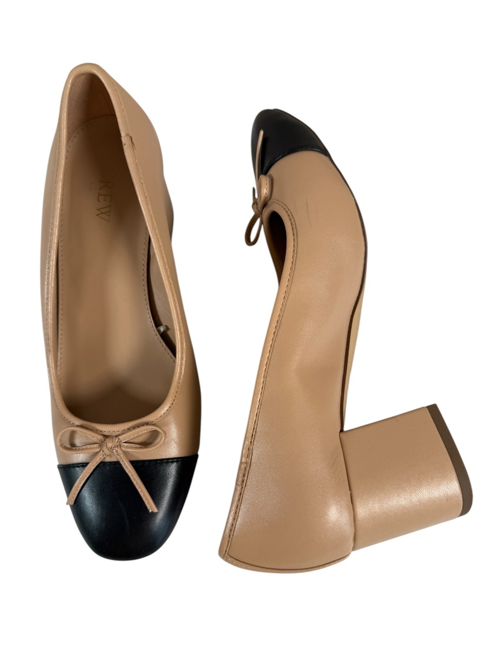 J.Crew Factory Cap Toe Block Heel Pumps Nude Black Bow Size 7